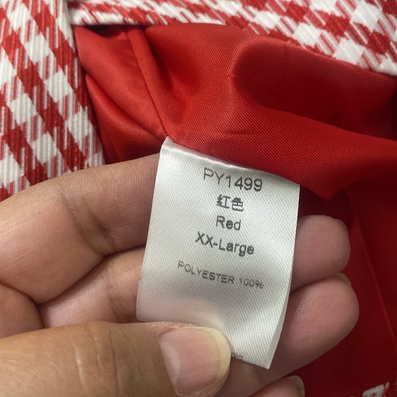 Red & White double breasted houndstooth blazer. 💯 polyester. NWOT. Fully lined - Picture 6 of 9